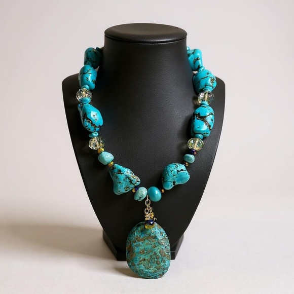 The CEO 24” Tranquil Chrysocolla Statement Necklace-by Tolee Dezigns - Picture 4 of 9